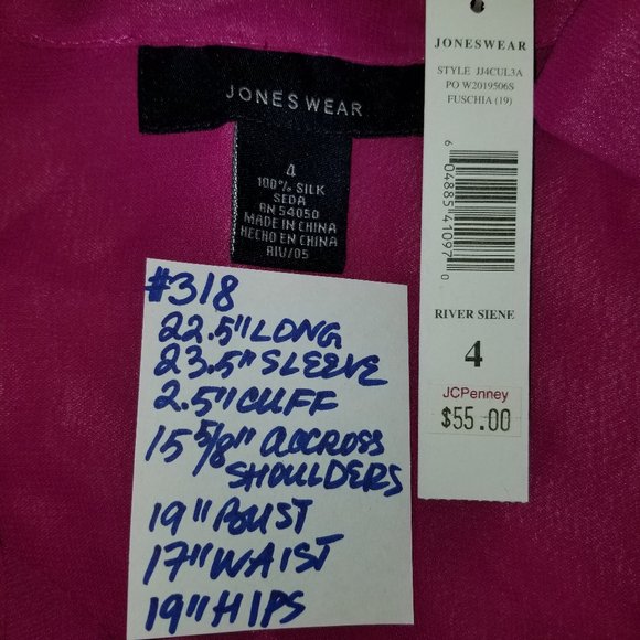 #318 NWT Jones Wear Silk Fuchsia Ruffles Blouse 4 - Picture 5 of 16
